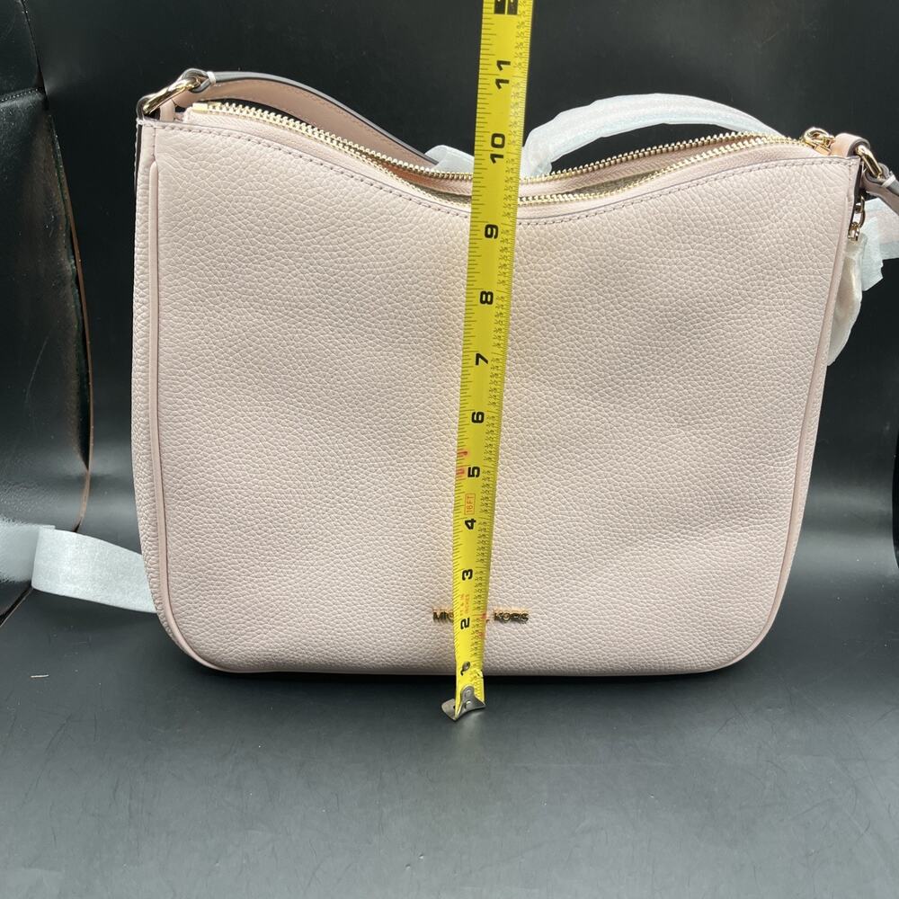 Michael Kors Nayla Medium Satchel Pebble Leather Crossbody Bag Pink Blossom/gold - Picture 7 of 9
